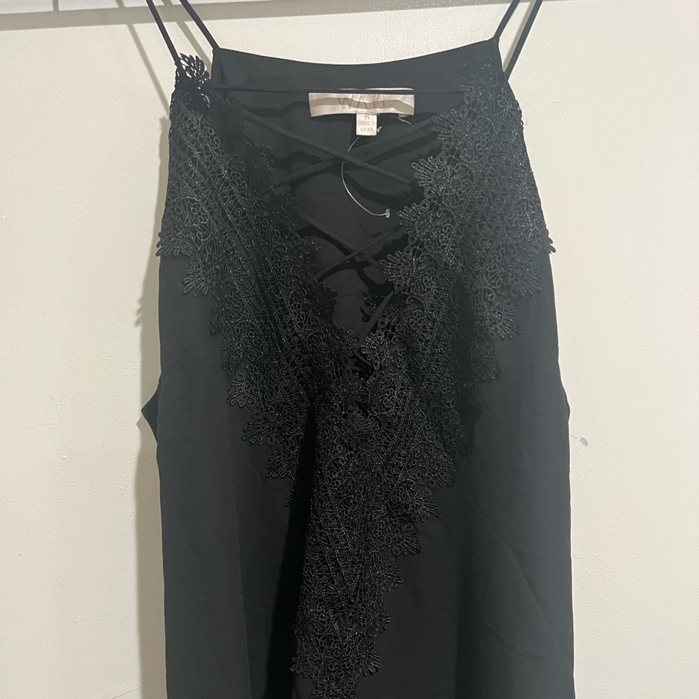 Black criss cross lace slip dress, medium - Picture 6 of 8